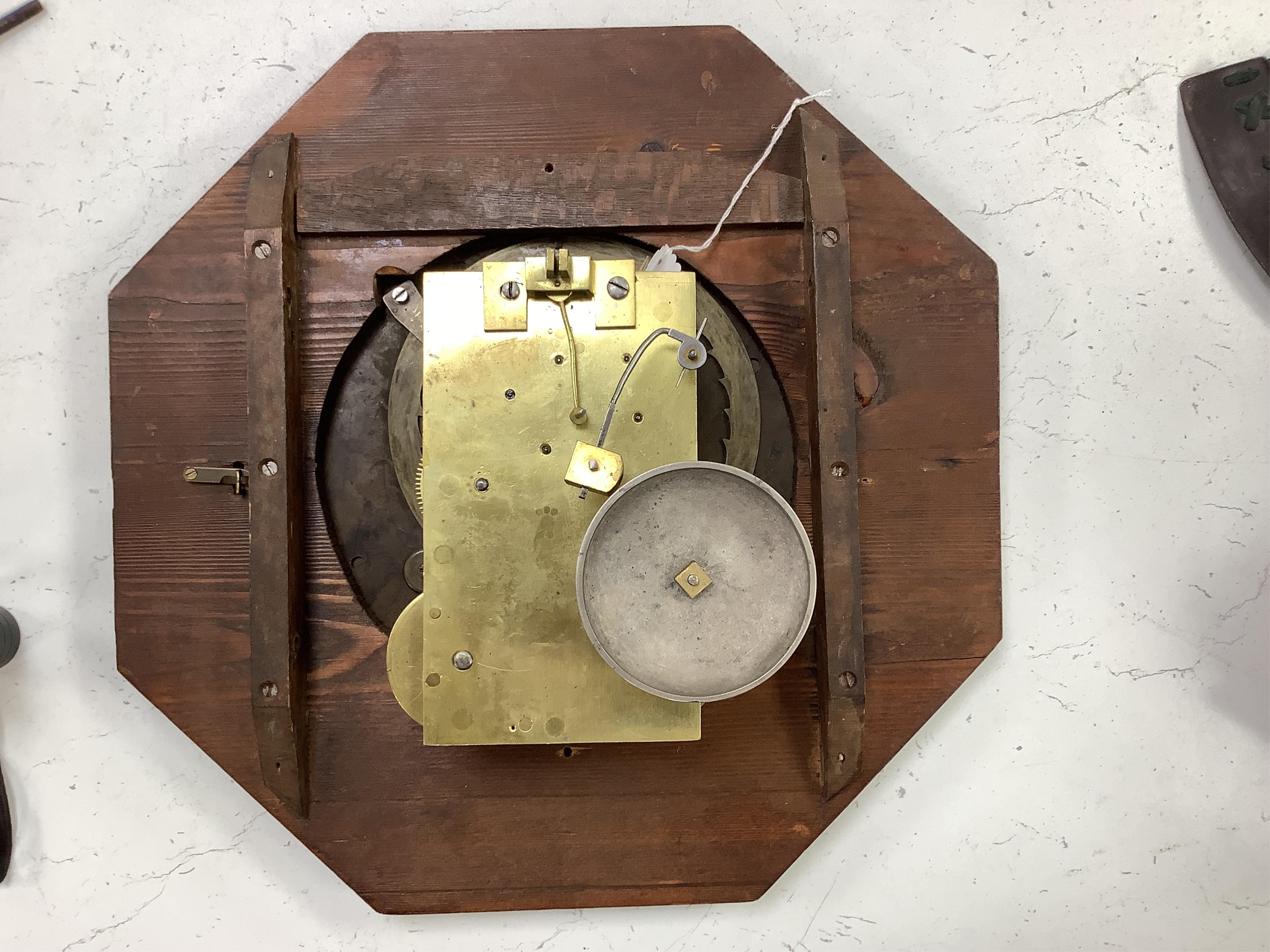 An unusual early Victorian drop dial wall clock, by Pace 126, Gt. Portland Street wall clock, twin fusee striking on a bell with visible pendulum bob and key, 53cm high. Condition - fair, untested